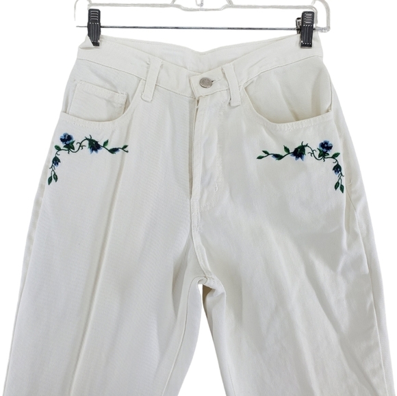 Vtg Fredericks Hollywood White Hi Rise Tapered Jean 9 10 25x30 Floral Embroidery - Picture 5 of 14